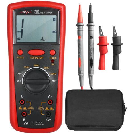 Testeur d'isolement numérique portable 0,1 MΩ-2000 MΩ, sélection automatique de la gamme, haute précision, écran LCD