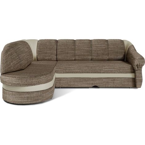 Canapé d'angle gauche convertible BENANA 250 cm beige et crème avec coffre