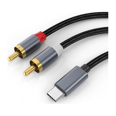 Câble audio stéréo USB-C vers double RCA de 120 cm pour smartphone, tablette, MP3, alliage d'aluminium, 1 câble adaptateur Type-C vers RCA (gris) (1/4)
