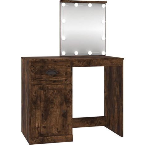 Coiffeuse avec LED chêne fumé 90x50x132,5 bois d'ingénierie (1/5)