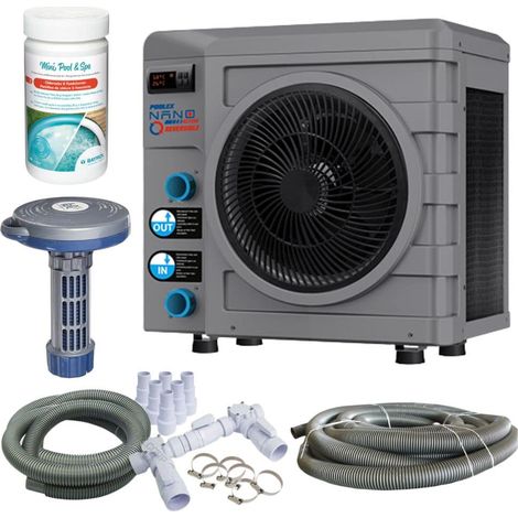 Poolex – Pack pompe à chaleur piscine réversible 3 kW – Fonctionne jusqu'à -5°C – COP jusqu'à 5,50 – By-pass universel et accessoires BAYROL