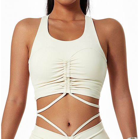 Soutien-gorge De Sport - Col En U - Dos En I - Sans Manches - Fibre De Polyamide Et Polyuréthane - Pour Yoga Et Fitness - Blanc - Taille L (1/5)
