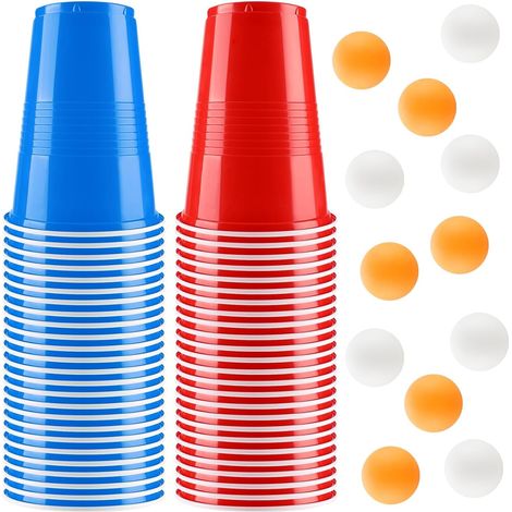 Gobelet Beer Pong, 500ML Réutilisables Tasse de Bière Pong, Biere Pong, Gobelet Rouge avec 12 Balles de Ping-Pong, pour Une Fête d'anniversaire, Une Réunion de Noël, Une Réunion d'amis
