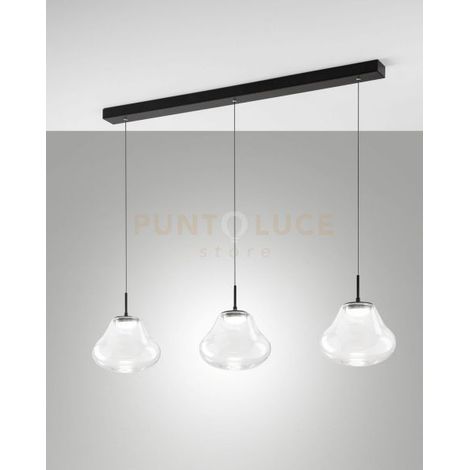 Lampadario Deva Sospensione Trasparente 3 Luci Nero Elegante per il tuo Spazio