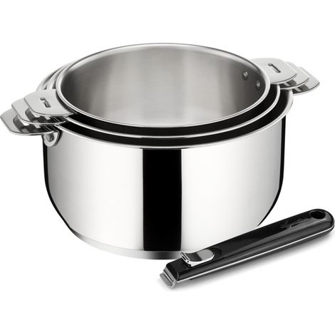 Série de 3 casseroles inox 16/18/20cm avec poignée – Fond LagoSeal 5mm pour diffusion homogène de la chaleur – 12132600004 – Lagostina