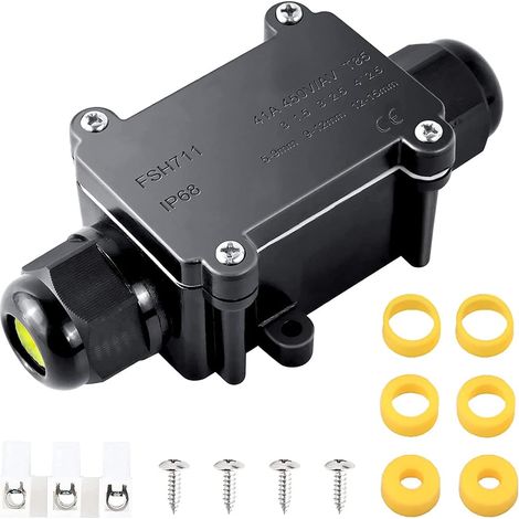 IP68 Boîte de Dérivation Etanche, Boite Électrique avec 2 Câble M20 Gland connecteur de fil de plastique Boîte de jonction pour câble de diamètre 5-15 mm, Noir (1/5)