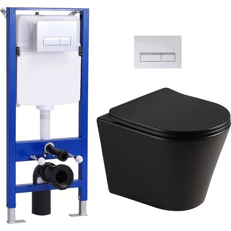 Pack WC suspendu avec réservoir encastré - Céramique noir mat HOROW