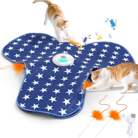 Jouet interactif pour chat, jouet électrique rechargeable pour chat, jouet pour chaton activé par le toucher, plume cachée, son de souris réaliste, jouet idéal pour les chats d'intérieur adultes (bleu (1/5)