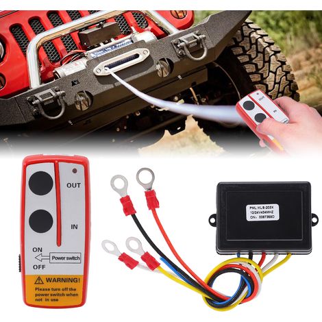 Télécommande universelle sans fil pour treuil 12 V/24 V (télécommande avec batterie intégrée incluse) (KLS-203X) Rouge, livrée avec batterie (1/5)