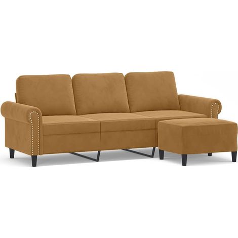 Canapé à 3 places, Canapé droit fixe avec repose-pieds Marron 180 cm Velours SHL6695 (1/5)