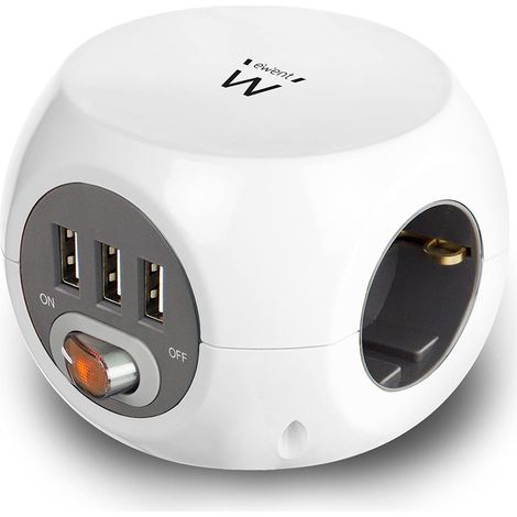 Ewent EW3939 - Power Block (Cube) con 3 prese e 3 porte USB, cavo da 1,5 m, colore: Bianco/Bianco (1/8)