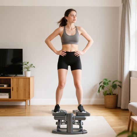 Mini stepper fitness con disco girevole, formato 2 in 1, schermo LCD, altezza regolabile, portata massima 100 kg, dimensioni 42 x 34 x 22 cm, colore nero.