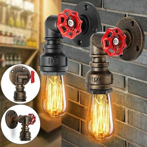 Retro Vintage Industrie Edison E27 Eisen Wandlampe Wasserrohr Stil Wandleuchter Beleuchtungskörper Home Schlafzimmer Café Restaurant Veranda Bar Dekor AC110V-240V (Messing, ohne Glühbirne) (1/4)