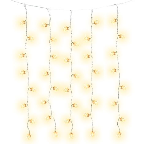 LED Sternenvorhang warm weiß mit Timer für Außen und Innen - 80 x 60 cm - Lichterkette mit 40 Sternen Batterie betrieben - Weihnachten Advent Outdoor Stern Lichterkette