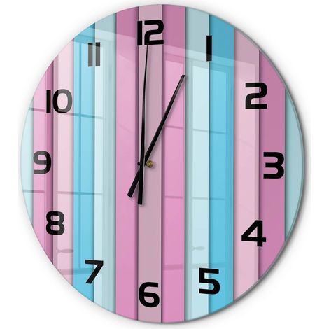 Horloge Murale Ronde Sans Cadre en Verre Trempé Silencieuse et Moderne Rayures colorées fi 60 cm (1/5)