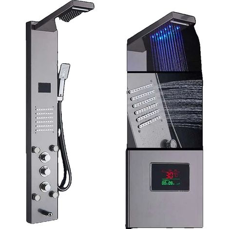 Panneau de douche en nickel brossé, fonction lumière LED, jets de massage SPA (1/2)