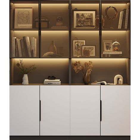 GagaVitrine LED 160x30x200 cm blanche noire portes vitrées (1/5)