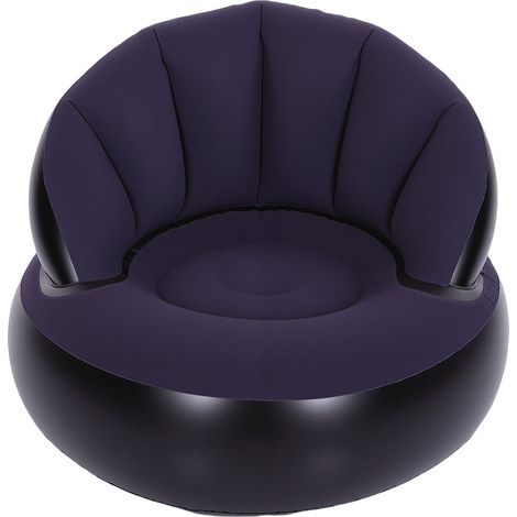 Canapé Gonflable PVC Flocké Ergonomique Confortable Imperméable Pliable pour Intérieur Extérieur Bleu Foncé Support 140kg (1/5)