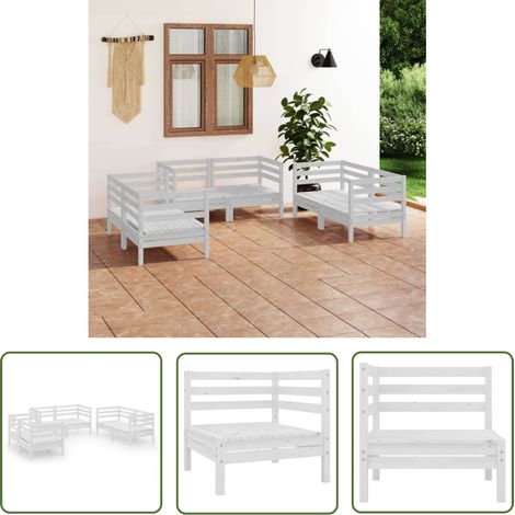 The Living Store Salon de jardin 6 pcs Blanc Bois de pin massif - Salon De Jardin - Mobilier De Jardin - Ensemble De Salon De Jardin - Bois De Pin - Blanc (1/5)