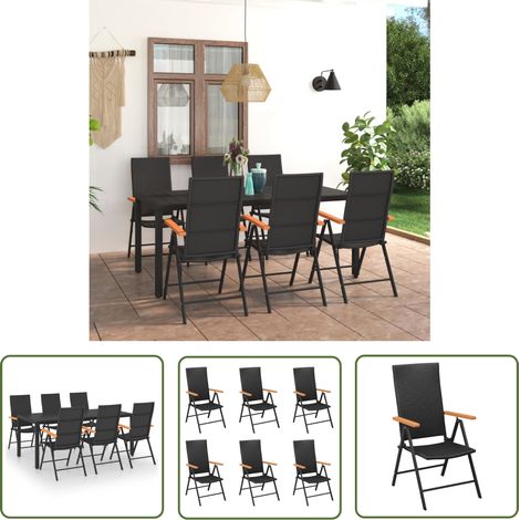 The Living Store Ensemble à manger de jardin 7 pcs noir et marron - Salon De Jardin - Meuble De Jardin - Table De Jardin - Chaise De Jardin - Set De Jardin (1/5)
