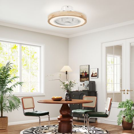Ventilatore da soffitto con luce e telecomando, 6 velocità, luminosità regolabile, motore silenzioso, marrone chiaro