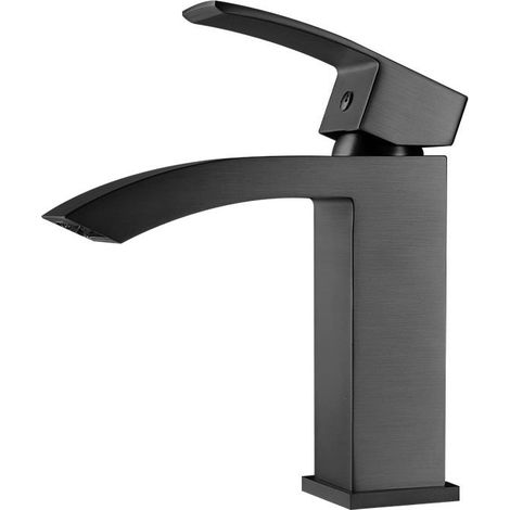 Grifo para lavabo cascada extraplano en acero inoxidable 304, instalación de un solo orificio, maneta elevable, color gris (1/5)