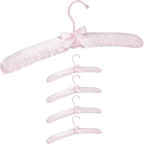 Cintre en satin, Set de 5, Cintre rembourré doux pour vestes, Crochet rotatif 360°, 38 cm, noeud, rose (1/4)