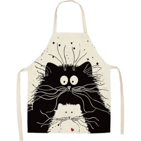 Cute Cat Apron, Linen Kitchen Apron for Barbecue, Cooking, and Painting, for Men and Women, Gift for Dad and Mom (1/5)