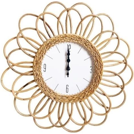 Horloge murale Cadre en rotin tissé à la main - Design simple - 20x45 cm - Intérieur