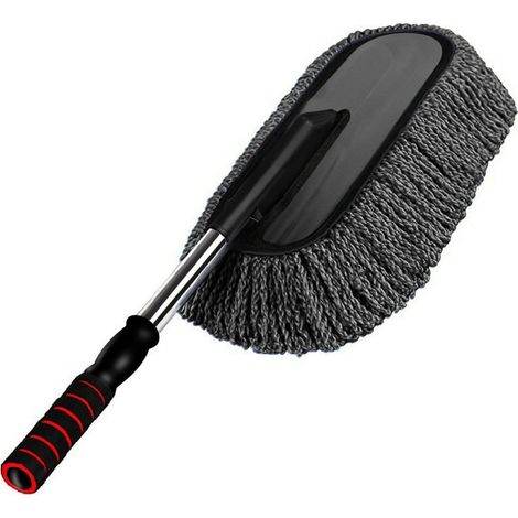 Nettoyant poussière rétractable auto, brosse plumeau microfibre lavage véhicule avec manche télescopique amovible pour voiture, maison (gris) (1/5)