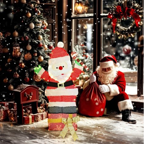 Décoration de Noël lumineuse 52x30x93 cm en acier multicolore, 97 LED, pour extérieur IP44 – MEUBLIV (1/5)
