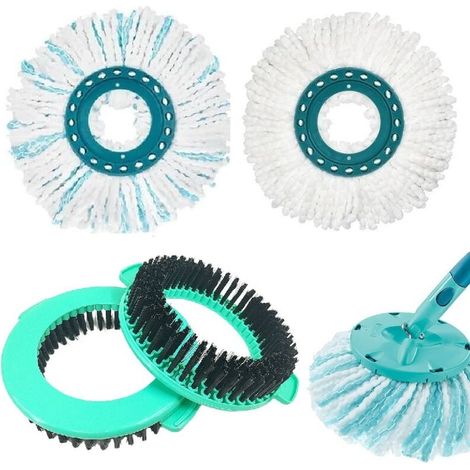 Set mit 4 kompatiblen Leifheit-Ersatzköpfen – Hartbürste und Mikrofaserpads für Rotationsmopps, vielseitige Bodenreinigung (1/4)