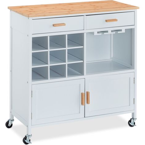 Carrello da cucina mobile in stile country 75 x 40 x 80 cm con portabottiglie e spazio di archiviazione in legno bianco 130011369