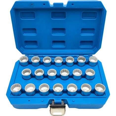 Kit de 20 clés de rechange pour écrous antivol de roue Porsche, comprenant un adaptateur pour douilles et des outils de démontage. (1/5)