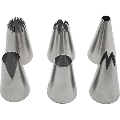 Zenker 44894 - Set di 6 beccucci per pasticceria in acciaio inox, misura grande, decorazione torte e cupcake, per tasche, in acciaio inox, diametro 3 cm, altezza 4,7 cm