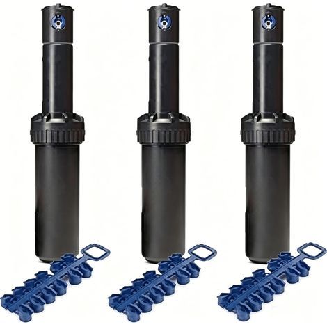 3er-Pack kompatible Rain Bird 5004-PC-Regner. Reichweite: 7,6 bis 15,2 Meter. 3/4"-Innengewinde, schwarz.