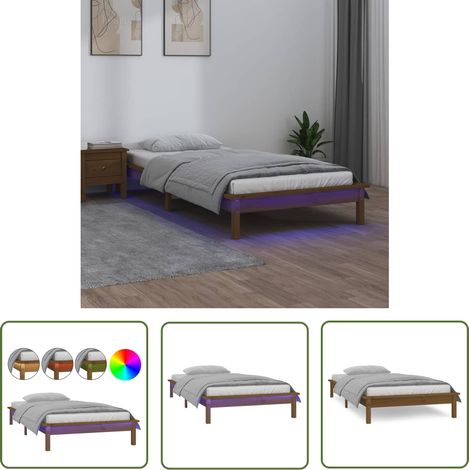 The Living Store Massivholzbett mit LEDs Honigbraun 90x190 cm - Holzbett - Massivholzbette - Kiefernholzbett - Einzelbett - Schlafzimmermöbel (1/5)