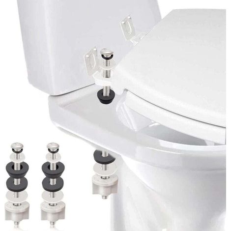 Ulisem 2-teiliges Universal-Toilettensitz-Scharnierschrauben-Set, robuste Toilettenschrauben, wasserdichte Edelstahl-Gummischeiben mit extra langer Mutter, weiße Kunststoff-Feststellschrauben zur Befe (1/4)