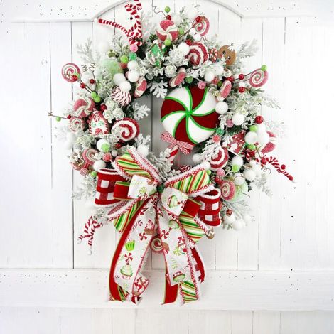 1pc 17.7 inch Christmas Wreath Christmas Candy Cane Front Door Window Decoration Christmas Wreath Christmas Outdoor Decoration Wreath