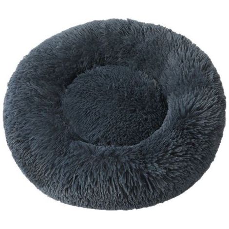 QORVA-Panier pour Chien 40CM Chau Peluche Lit pour Chat Anti Dérapant Lavable Rond en Moelleux Coussin Anti Stress Lit pour Chiens et Chats (Gris Foncé)