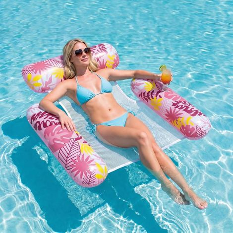 Bouee Piscine, Matelas Gonflable Piscine Epaisseur 21mm, Bouee Lounge Adulte 4-en-1 Hamac Flottant Filet, Siege d'eau Ergonomique Adulte Accessoire pour Plage Vacances (1/5)