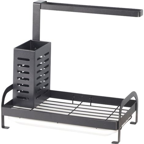 Schwarzer Spülbecken-Organizer, Küchenspülen-Aufbewahrung, Abtropfschale, 3-in-1-Küchenspülen-Organizer, Bürstenhalter, Schwammhalter, Handtuchhalter (1/5)