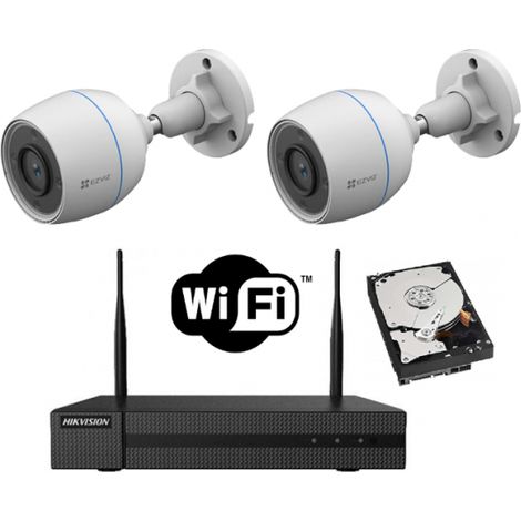 KIT videosorveglianza WIFI NVR 4 canali 2 telecamere Wifi FULL HD 1080P hdd 500gB