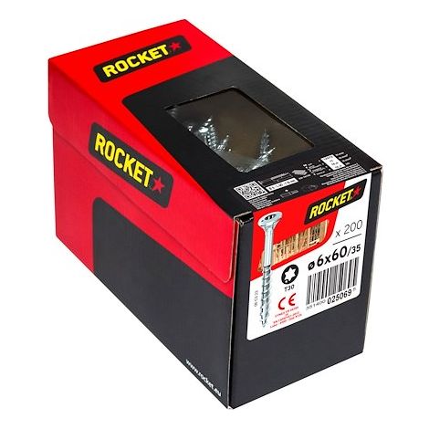 Vis bois 5x60 tête fraisée Etoile acier zingué filetage partiel (Bte de 200) - Rocket