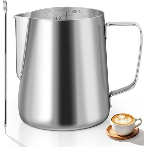 600ml Pichet à Lait en Acier Inoxydable Café au Lait Cappuccino Inox Tasse Avec Mesure Mark Milk Jug Pichet à Mousse pour Faire du Café la Mousse (1/5)