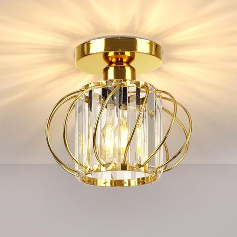Lustre de Plafond Or Cristal Design Moderne, Plafonnier Rond Métal avec Abat-jour, Douille E27, Luminaire Suspendu pour Chambre, Séjour, Cuisine ou Couloir (1/5)