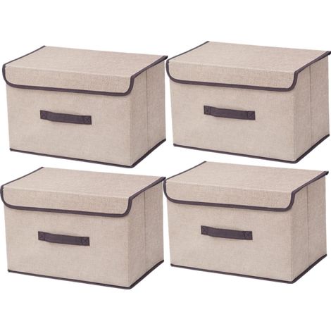 Cajas de tela plegables con tapa, organizador de armario para ropa, organizador de espacio, color beige (36 × 23 × 24 cm, paquete de 4) (1/5)
