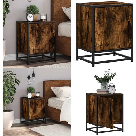 vidaXL Table de chevet chêne fumé 40x31x50 cm bois d'ingénierie métal (1/5)