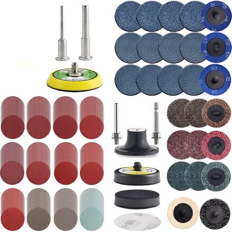Lot de 270 disques abrasifs de 5,1 cm Lot de patins pour perceuse, meuleuse, outils rotatifs, accessoires de meuleuse avec tige de 0,3 cm et 0,6 cm, patins de ponçage inclus grain 36-3000