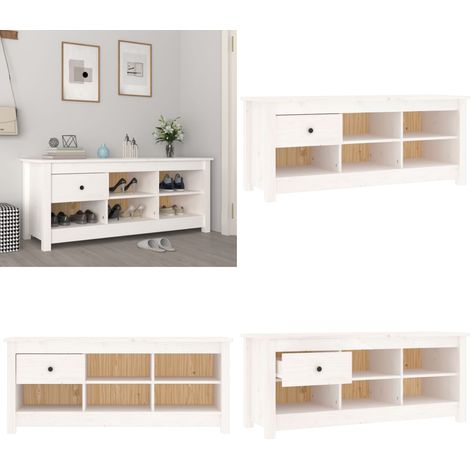 Scarpiera Bianca 110x38x45,5 cm in Legno Massello di Pino - Scarpiera da interno - Scarpiera in pino